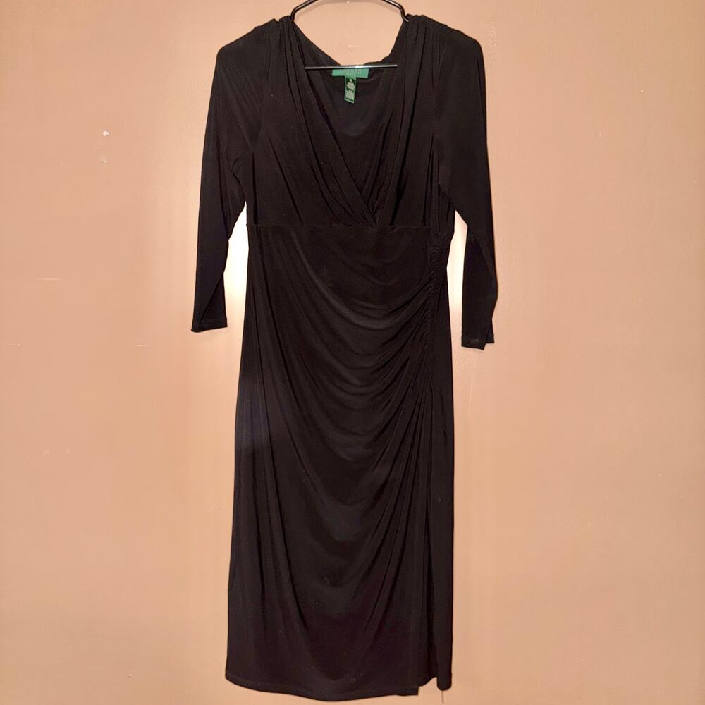 Polo Ralph Lauren Women's Maxi Wrap 3/4 Sleeve Dress Black - Size 10